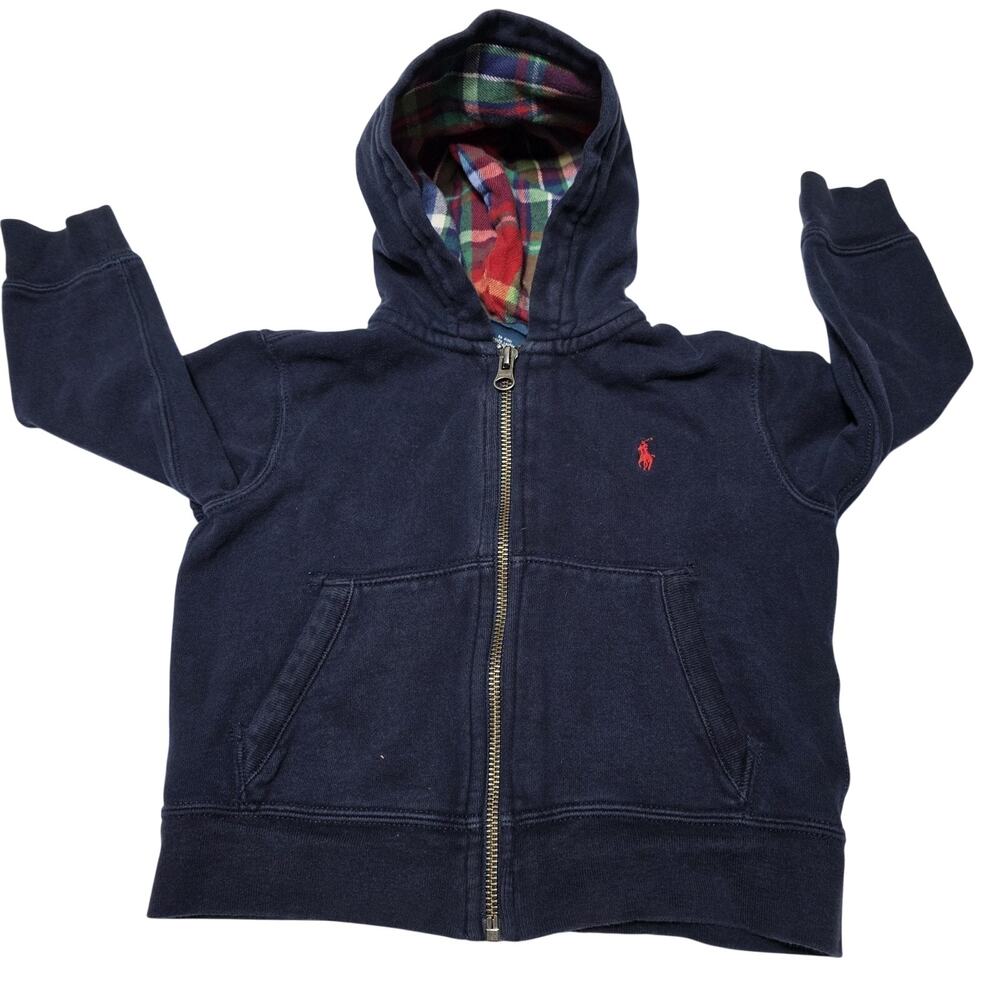 Polo Ralph Lauren Navy Blue Hoodie Sweatshirt Toddler Size 2T Plaid Preppy